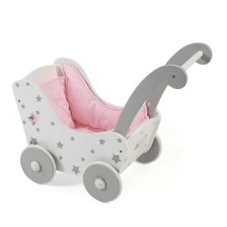 Bayer Chic 2000 Holz-Puppenwagen Stars grau Schiebehöhe 43 cm Lauflernwagen