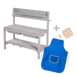 roba Outdoor-Gartenküche für Kinder mit Schürze Matschküche aus Holz