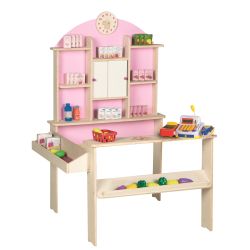 Roba Kids Verkaufsstand Kaufmannsladen rosa Holz Natur mit Zubehör