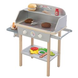 Roba Kids BBQ Grill aus Holz, mit 14-teiligem Stoffzubehör für Kinder