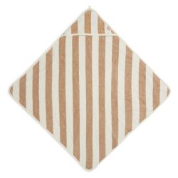 Jollein Kapuzenhandtuch Badetuch Stripe Frottee 75x75 cm Biscuit GOTS