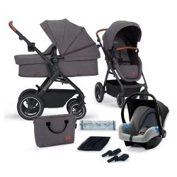 Kinderkraft Kombi - Kinderwagen 3in1 B-TOUR mit Babywanne dark grey