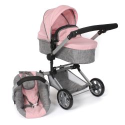 Bayer Chic 2000 3 in 1 Kombi-Puppenwagen LINUS Melange grau-rosa