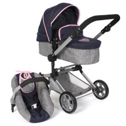 Bayer Chic 2000 3 in 1 Kombi-Puppenwagen LINUS Melange grau-navy