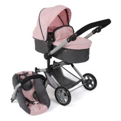Bayer Chic 2000 Kombi-Puppenwagen LINUS Melange anthrazit-rosa