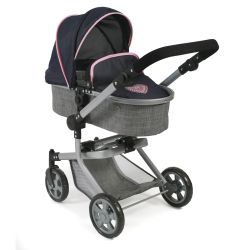 Bayer Chic 2000 Kombi-Puppenwagen Kinderwagen MIKA Melange grau-navy
