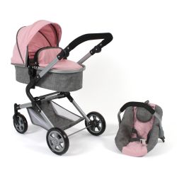 Bayer Chic 2000 Kombi-Puppenwagen Kinderwagen LIA Melange grau-rosa