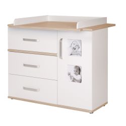 Roba breite Wickelkommode Pia mit Wickelansatz Weiß/ San Remo Eiche
