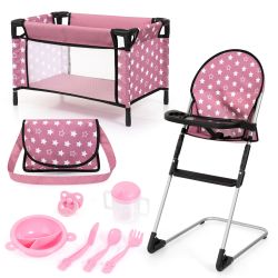 Bayer Design Reise Set 9 in 1 mit Bett und Hochstuhl Sterne altrosa