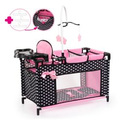 Bayer Design Multibett f&uuml;r Puppen bis 46cm schwarz rosa Herzchen Schleife