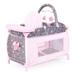 Bayer Design Multibett f&uuml;r Puppen bis 46cm mit Zubeh&ouml;r Schleife rosa grau