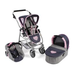 Bayer Chic 2000 3in1 Kombi Puppenwagen Kinderwagen EMOTION ALL IN grau-navy