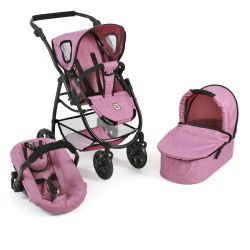 Bayer Chic 2000 3 in 1 Kombi Puppenwagen Emotion All In Jeans pink