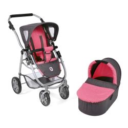 Bayer Chic 2000 Kombi Puppenwagen Kinderwagen EMOTION 2in1 anthrazit-pink
