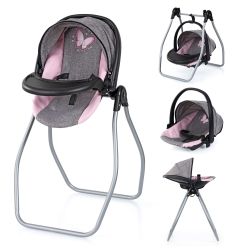 Bayer Design Puppen-Autositz 4in1 mit Wippe grau rosa Schmetterling