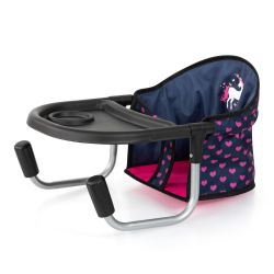 Bayer Design Puppen-Tischsitz blau-schwarz Herzchen Einhorn