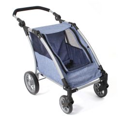 Bayer Chic 2000 Trailer Roadster Puppenbuggy Zwillingswagen Jeans blau