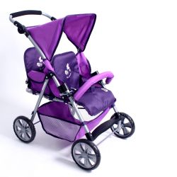 Bayer Chic 2000 Puppen Zwillings-Buggy Tandem Pflaume