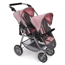 Bayer Chic 2000 Tandem-Buggy Puppenwagen Kinderwagen VARIO Melange grau-rosa