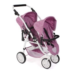 Bayer Chic 2000 Puppen Tandem-Buggy VARIO Jeans pink