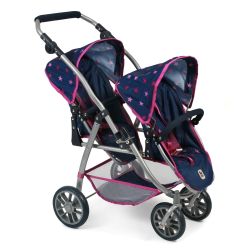 Bayer Chic 2000 Tandem-Buggy Puppenwagen Kinderwagen VARIO Stars marine