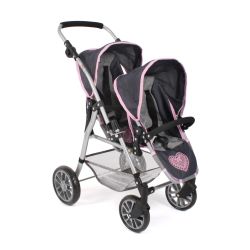 Bayer Chic 2000 Puppen Tandem-Buggy TWINNY Melange grau-navy