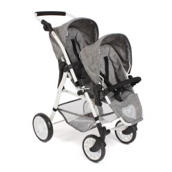 Bayer Chic 2000 Puppen Tandem-Buggy TWINNY Jeans grey