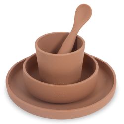 Jollein Kinder Geschirrset Silicon 4er Teller Schale Becher Löffel caramel