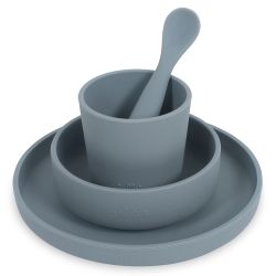 Jollein Kinder Geschirrset Silicon 4er Teller Schale Becher Löffel storm grey