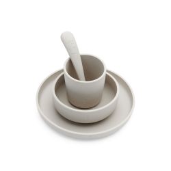 Jollein Kinder Geschirr Set Siliconen 4-tlg. Teller Schale Becher Löffel nougat