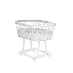 Alvi Stubenwagen Birthe weiß mit Himmelstange & Vliesmatratze 80x46 cm