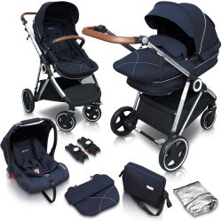 BabyGo Halime Kombi Kinderwagen Blue Gestell silber