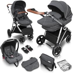 BabyGo Halime Kombi Kinderwagen Grey Gestell silber