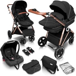 BabyGo Halime Kombi Kinderwagen Black Gestell gold