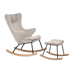 Quax Set Schaukelstuhl Stillstuhl mit Hocker De Luxe Sand Grey