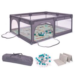 BabyGo Playpark 2 Laufgitter Spielpark Teppich mit  48 Bällen grey