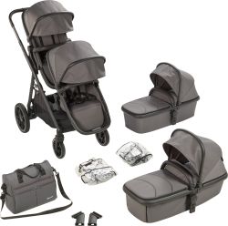 BabyGO Duo Geschwisterwagen Zwillingswagen Gestell grau Griff schwarz