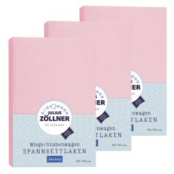 Julius Zöllner Spannbetttuch Jersey 90x40 Rosa 3er Pack