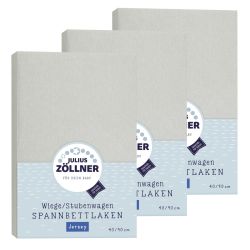 Julius Zöllner Spannbetttuch Jersey 90x40 Hellgrau 3er Pack
