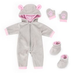 Bayer Design Kleider für Puppen 38-42cm Overall Jumper Teddy grau rosa