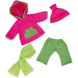 Bayer Design Puppen Winter Kleider Set 42-46cm grün pink Hose Jacke Schal