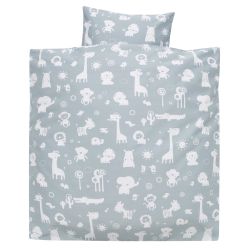 Alvi Bettwäsche für Wiege und Stubenwagen Zootiere puderblau 80x80 cm