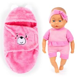 Bayer Design 35cm Babypuppe Puppe mit Kuscheldecke pink rosa