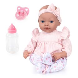 Bayer Design Reborn Babypuppe 38cm rosa Blumen Haarband Kleid mit Zubehör