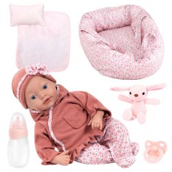 Bayer Design Reborn Babypuppe Puppe 38cm mit Zubehör altrosa Blumen