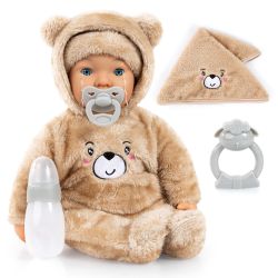 Bayer Design Babypuppe Piccolina Magic Tears 42cm mit Zubehör braun Teddy Bär