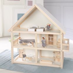 Roba Kids Massivholz Puppenhaus 3-stöckig inkl. 24 Einrichtungsteilen