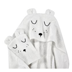 Alvi Kapuzen-Badetuch & Waschhandschuh weiß Frottier mit Stickerei Faces