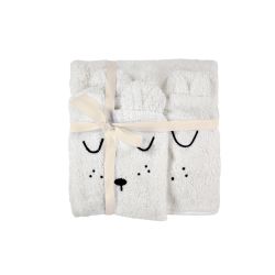 ALVI Kapuzen-Badetuch & Waschhandschuh Frottier Faces weiß