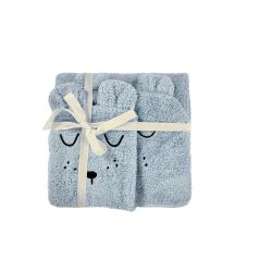 ALVI Kapuzen-Badetuch & Waschhandschuh Frottier Faces hellblau